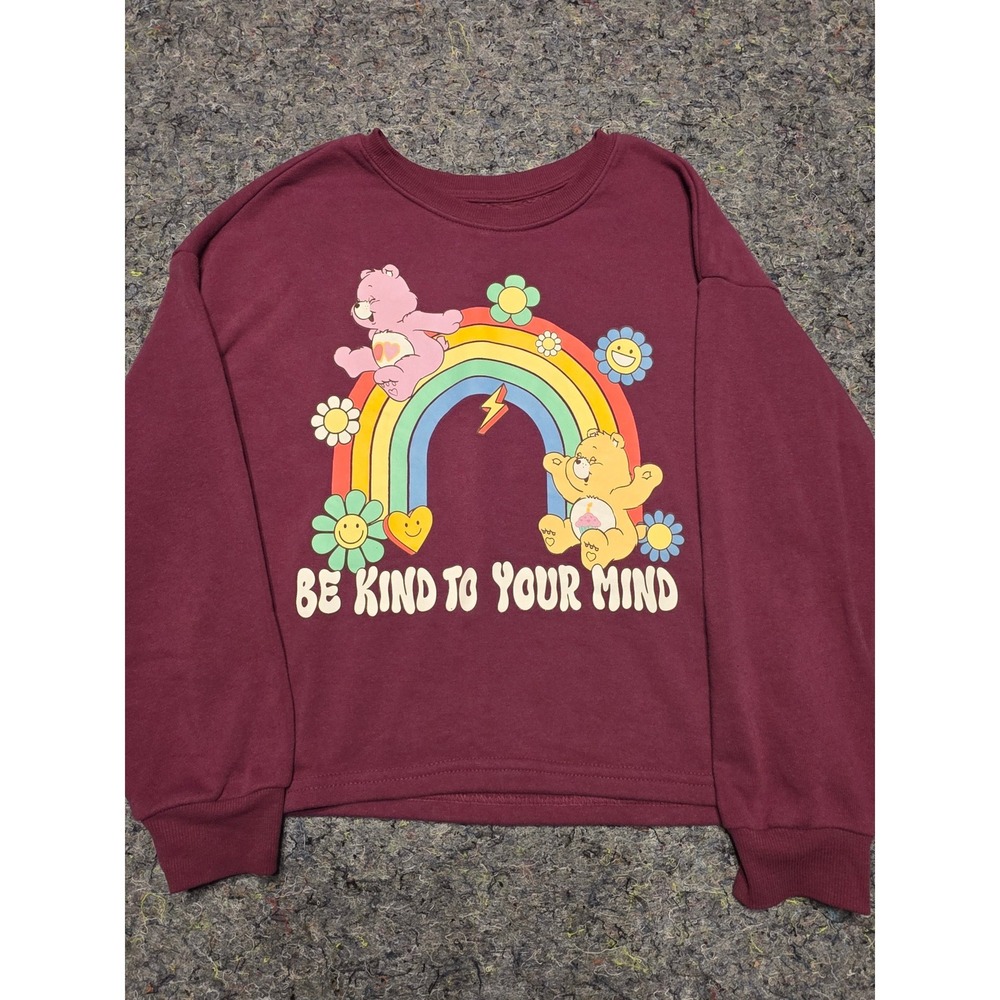 989 Care Bears Kids Maroon Be Kind To Your Mind Graphic Sweatshirt L 10/12 - Picture 1 of 5